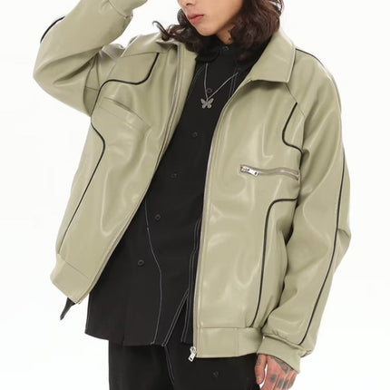 Men's Temperament Zipper Fashion Lapel Leather Coat