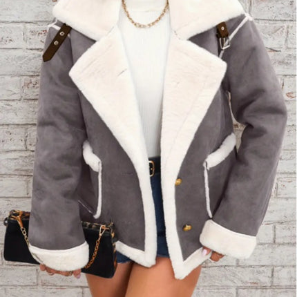 Lapel Plush Jacket, Winter Warm Casual Outwear, Women's Clothing