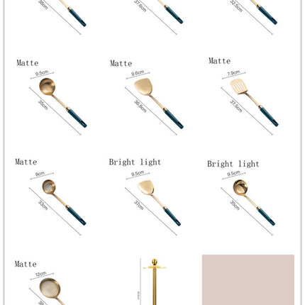 Stainless Steel Emerald Gold-plated Kitchenware Set