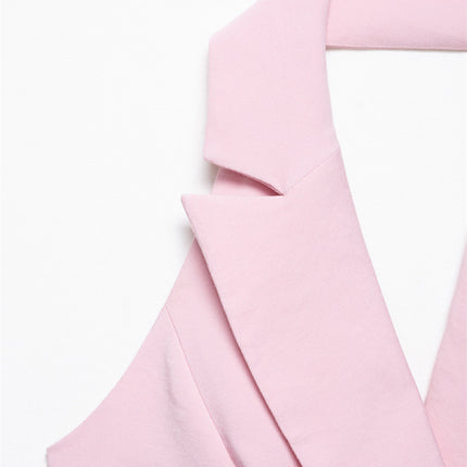 Women's Double Breasted Hanging Collar Vest Wide Back Pants