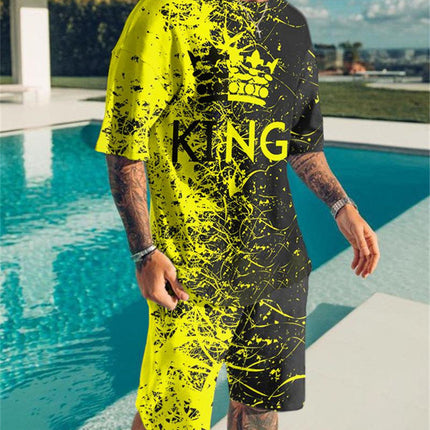 Simple Men's 3DT Shirt Short Sleeve Plus Shorts Oversized