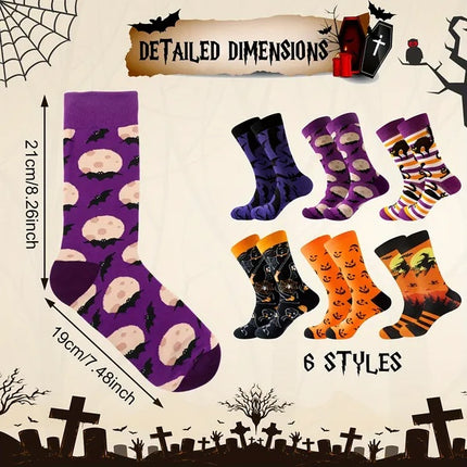 6 Pairs Halloween Christmas Socks For Men Women Girls Funny Pumkin Spider Black Cat Cotton Sock Set