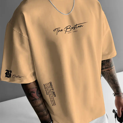 New Men's Round Neck Loose Casual Letter Short Sleeve