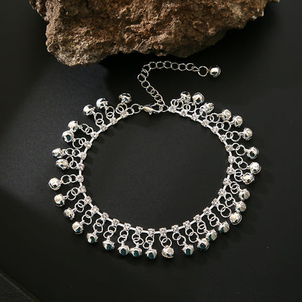 Hawaii Beach Ethnic Retro Gold Silver Alloy Bell Tassel Anklet