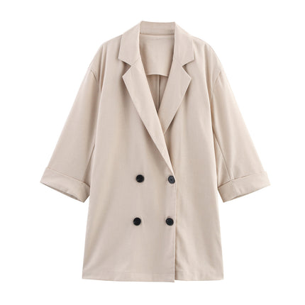 Linen Double Breasted Suit Jacket Linen Wide Leg Pants Suit