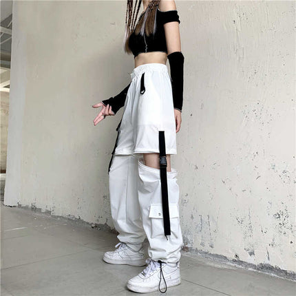 Women's Detachable White Overalls Ankle Banded Pants