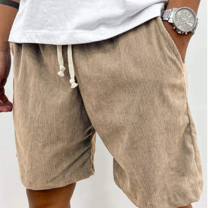Men's Corduroy Shorts With Drawstring Fashion Casual Pockets Pants Summer