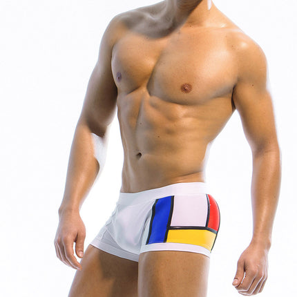 Men's Multi-color Mosaic Craft Boxer Swimming Trunks