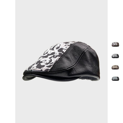 Autumn Winter Retro PU Leather Stitching Advance Hats