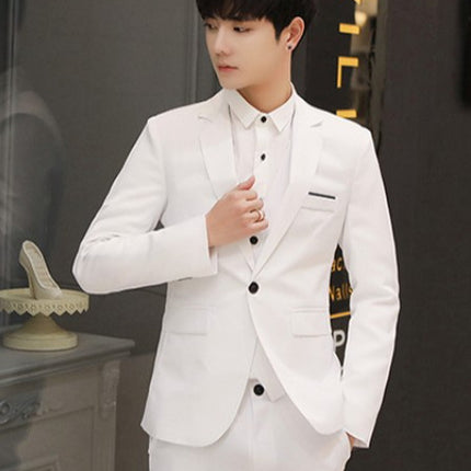 Two-piece Solid Color Slim-fit Coat Suit Pants