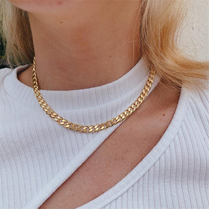 Stainless Steel Necklace 14K Gold Plated Cuban Chain Clavicle Chain