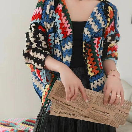 Sweet Heavy Industry Color Woven Crochet Loose Slim Long Sleeve Sweater