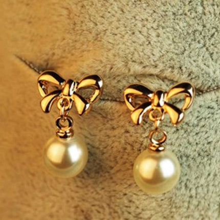 Hypoallergenic Heart-shaped Zircon Earrings Women's Bow Pearl Earrings