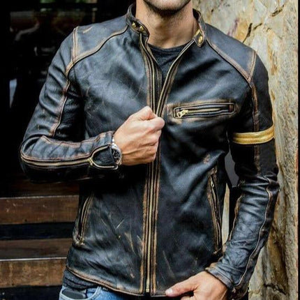 Punk men's motorcycle leather jacket