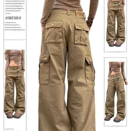 Retro Multi-pocket Workwear Jeans Women's Loose Wide-leg Casual Pants
