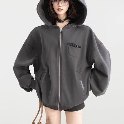 Playful Hooded Zipper Sweatshirt With Women's Fleece