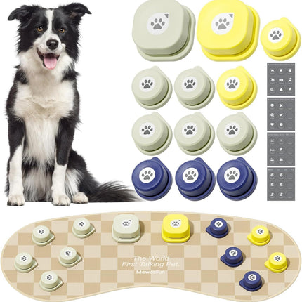 MEWOOFUN Dog Talking Buttons - 12-Pack Rechargeable Voice Recording Buttons With Mat, Communication Starter Kit For Dogs & Cats, Easy-to-Use Pet Sound Buttons