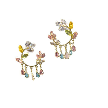 Women's Oil Painting Style Flower Tassel Earrings