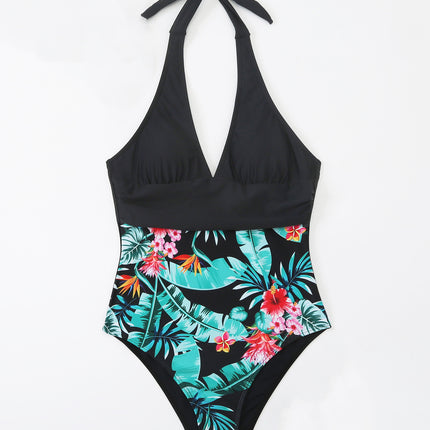 Multicolor Printing Deep V Big Chest Halter Backless One Piece Swimsuit