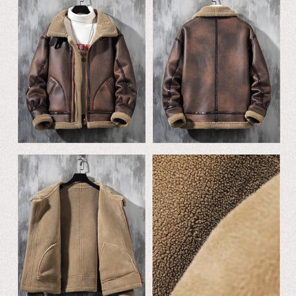 Men's Fashion Single-layer Fleece-lined Padded Jacket Lamb Wool Coat