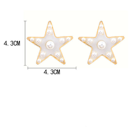 S925 Pearl Stitching Earrings Peach Heart Star Stud Earrings Women