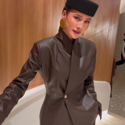 Brown Leather Wrap Jacket