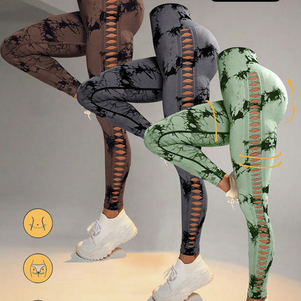 3 Pack Women's Tie-Dye Cutout Yoga Pants High-Waisted Leggings Women's Tie-Dye Leggings,, Leggings Women High Waisted Seamless Workout Leggings Gym Booty Tights Tummy Control Yoga Pants