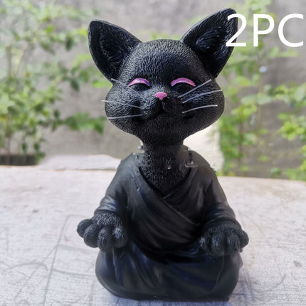 Whimsical Black Buddha Cat Figurine Meditation Yoga Collectible Happy Cat Decor Home Garden Decoration Garden Ornament