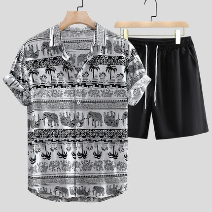 Men's Printed Casual Style Short Sleeve Shirt Outfit