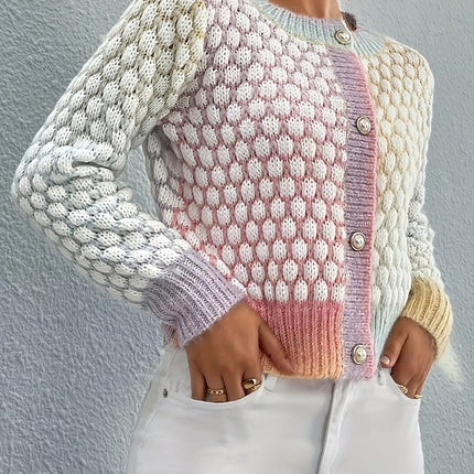 Women's Gradient Color Round Neck Sweater Cardigan