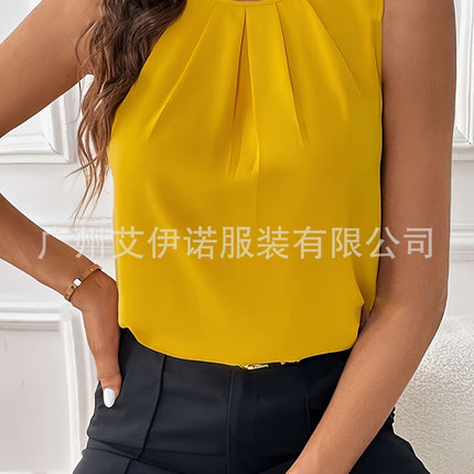 Sleeveless Button Versatile Simple Elegant Shirt Top