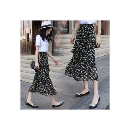 Waist Slimming Irregular Ruffled Long Dress