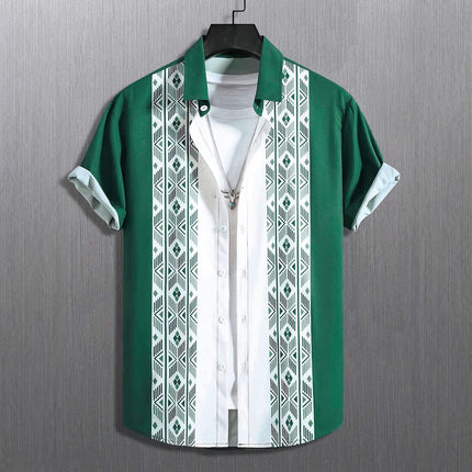 Men's Contrast Color Loose Short-sleeved Shirt Lapel