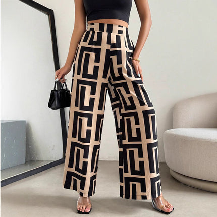 Irregular Copywriting Loose High Waist Wide Leg Casual Trousers