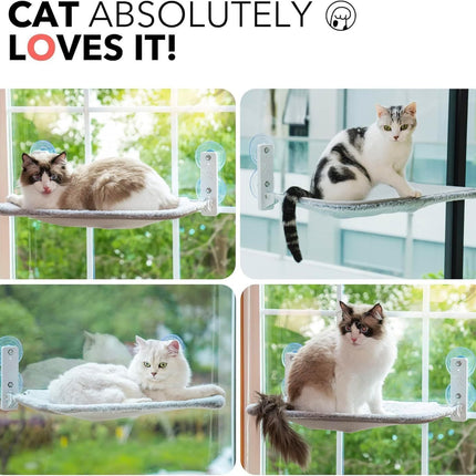 MEWOOFUN Large Cat Window Perch - Foldable 60x30cm Hammock With 18kg Suction Cups & Washable Cover For Indoor Cats Grey