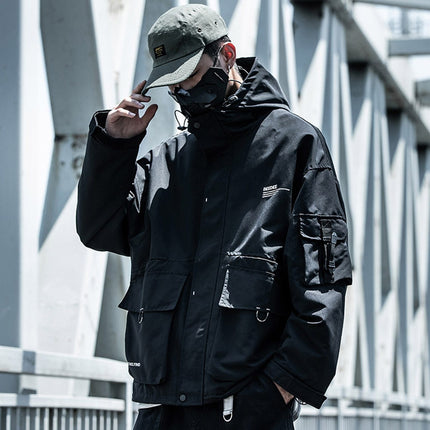 Multi pocket hooded cargo jacket