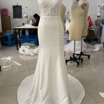 White Simple Trip Shoot Fishtail Bridal Tube Top Wedding Dress