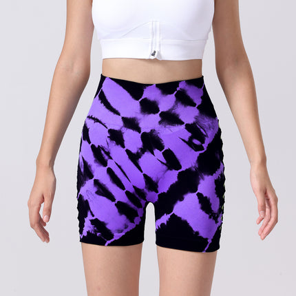 Women's Tie-dye Side Bow Hollow High Waist Hip Lifting Sports Fitness Yoga Shorts, Shorts For Women High Waist Tie Dye Workout Yoga Gym Scrunch Butt Lifting Cycling Biker Shorts