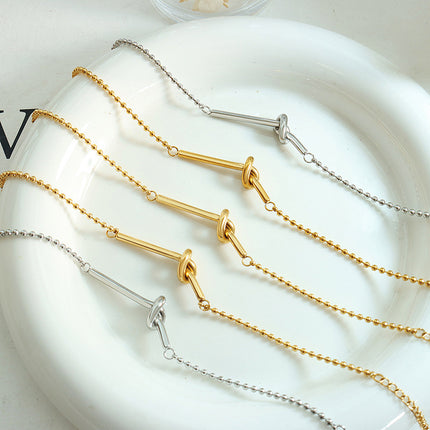 Small Lucky Heart-shaped Knotted Bead Necklace Mini Bracelet