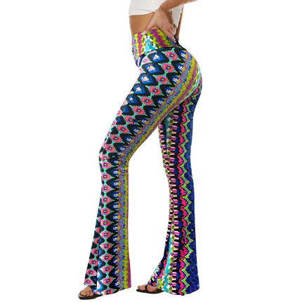Flared Pants - Cropped High-waisted Printed Ethnic Style 2-piece