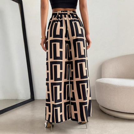 Irregular Copywriting Loose High Waist Wide Leg Casual Trousers