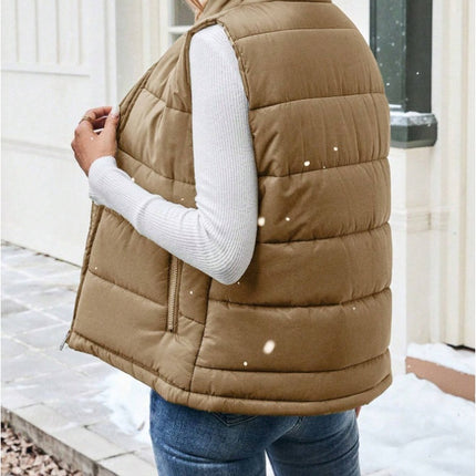 Women's Casual Zipper Closure Stand Collar Padded Padded Puffer Vest