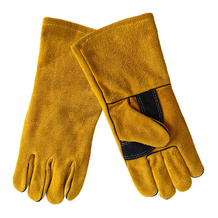 Outdoor Camping BBQ Gloves Welding Non-slip Wear-resistant Protective Leather Gloves Heat Insulation