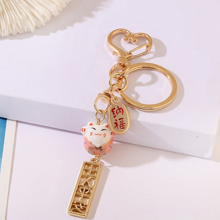 Cute Girl Heart Ceramic Fortune Cat Keychain