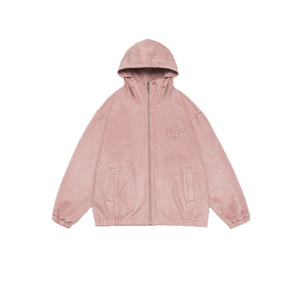 Men's Thick Loose Pu Shuai Embroidered Zipper Hooded Jacket