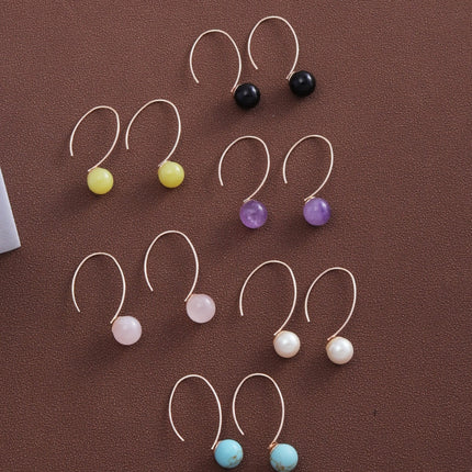 Decoration Design Development Copper Ear Hook Personality Simple Natural Stone Inlaid All-match Earrings