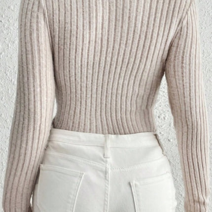 Women's Ribbed Mock Neck Knit Jumpsuit Long Sleeve Slim Casual Jumpsuit, High Neck Ribbed Knit Long Sleeve Women's Bodysuit For Spring And Autumn, Versatile Casual Jumpsuit.