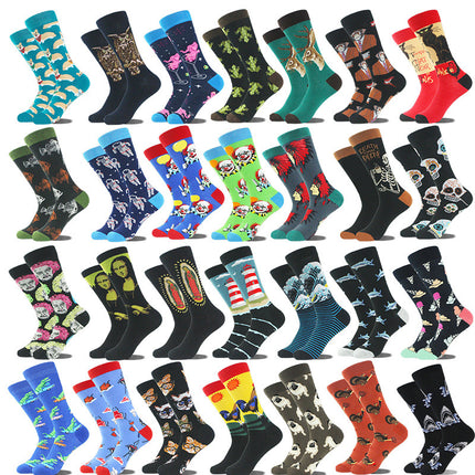 Men's Cartoon Animal Retro Oil Painting Mid-calf Socks