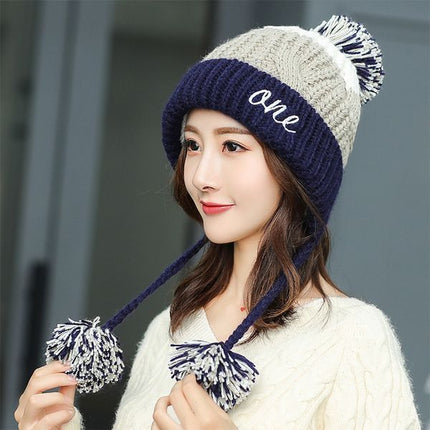 Winter Hat Women's Fleece-lined Warm Wool Hat Korean Style Colorblock All-matching Hat