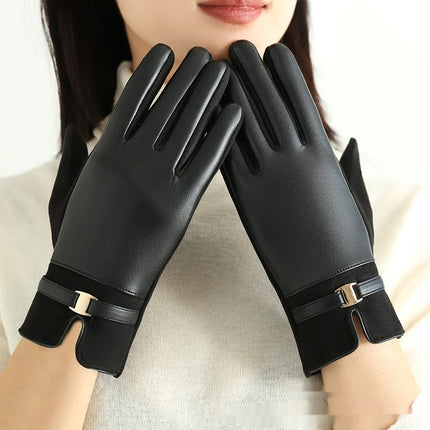 Personality Fleece-lined PU Gloves For Women